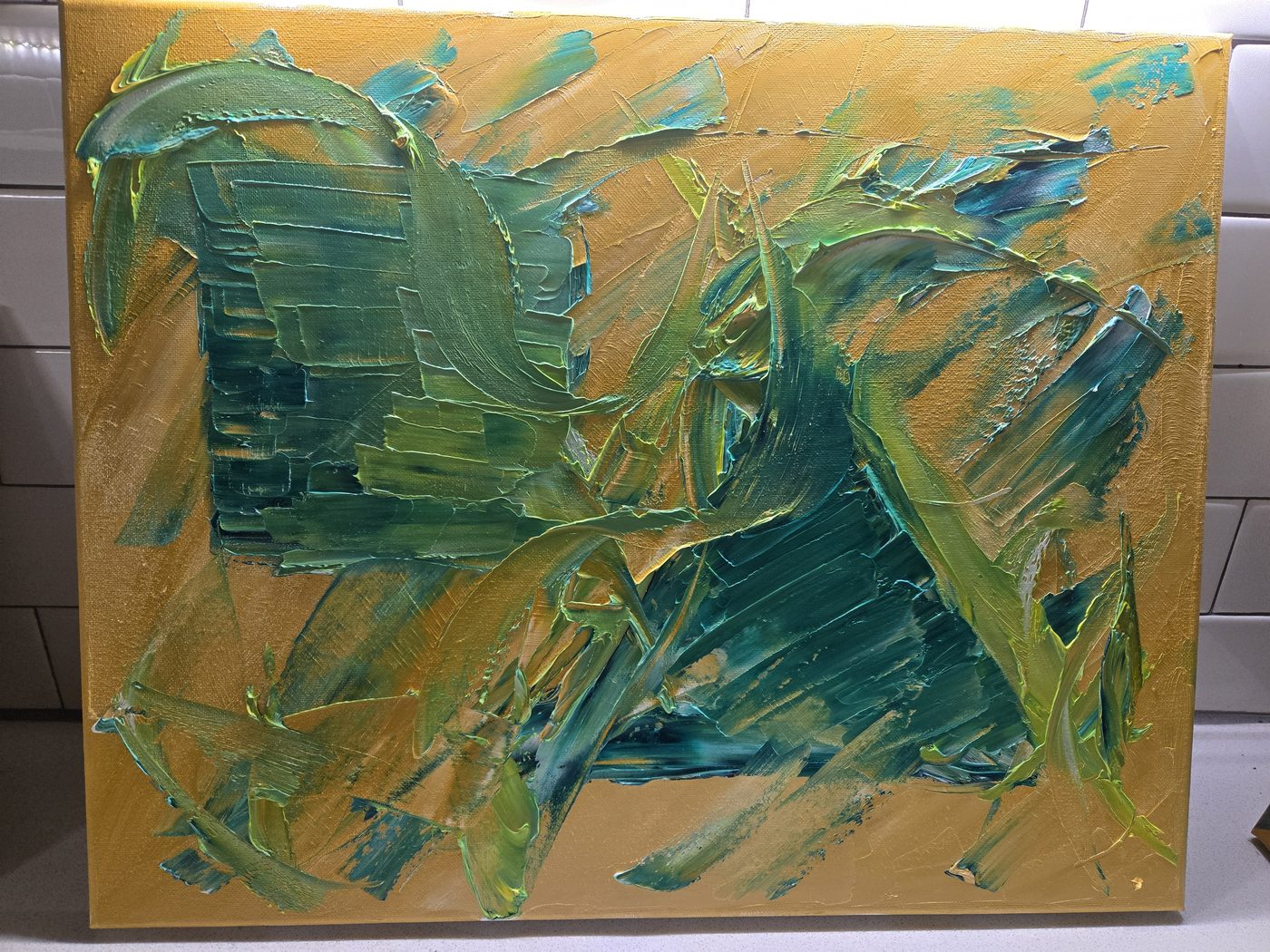 Teal Feather Study — oil painting